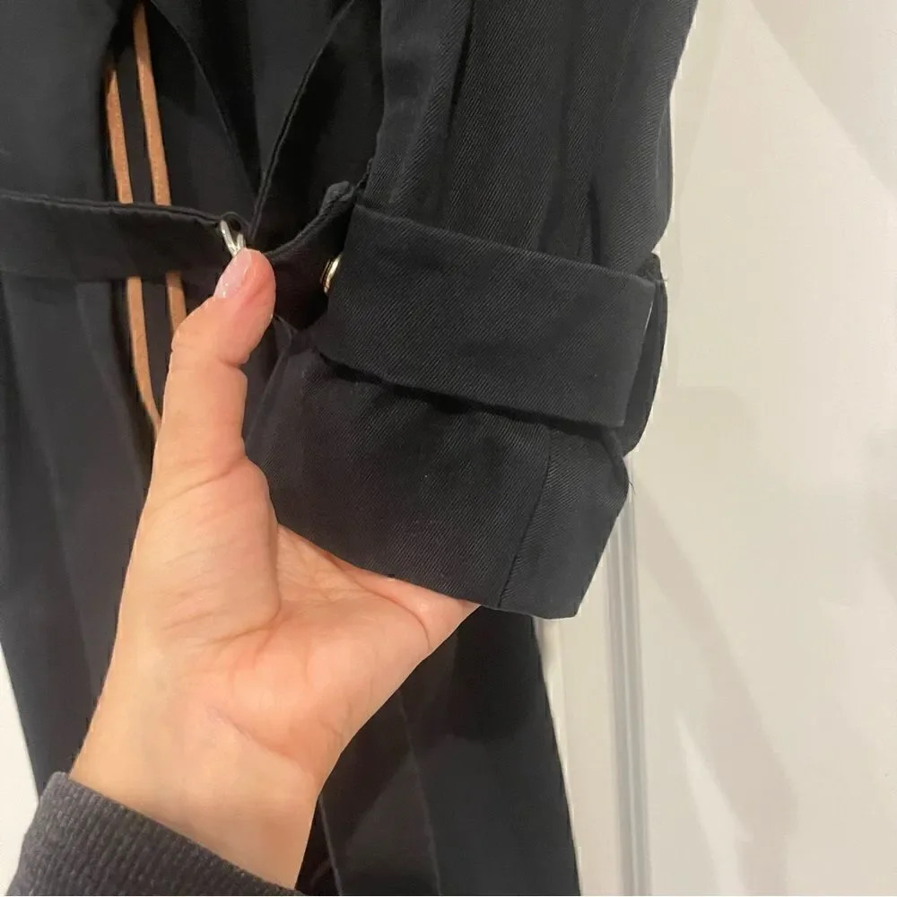 SANDRO Paris Malena Cotton Black Trench Coat - Picture 4 of 12